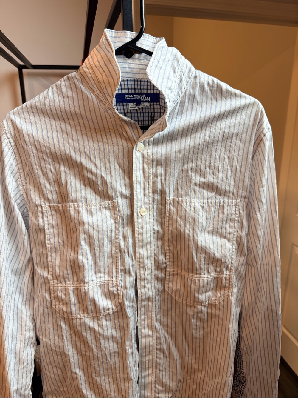Junya Watanabe Blue-Striped White Cotton Button-Down Shirt